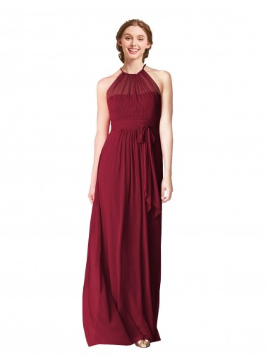 Cheap Halter Neck Chiffon Bridesmaid Dress with Shirred Bodice Canada