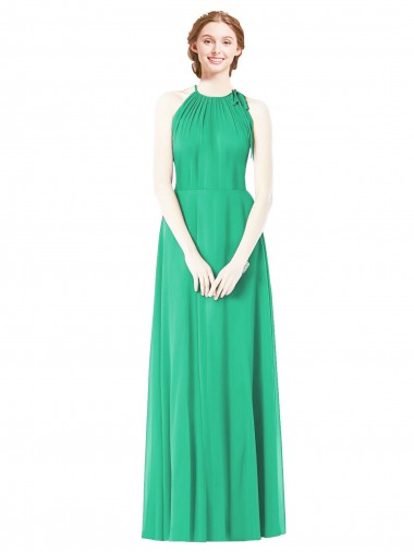 Cheap Halter Neckline Long Chiffon Bridesmaid Dress with Side Bow Canada