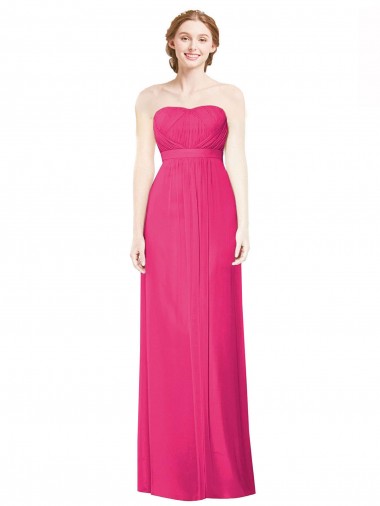 Cheap Full Length Strapless Long Chiffon Dress with Waistband Canada