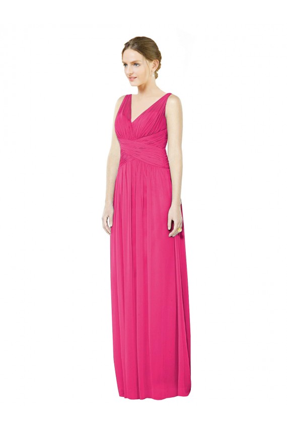 Cheap Sleeveless V-Neck Long Chiffon Bridesmaid Dress with V-Back Canada