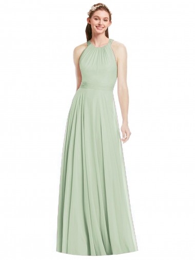 Cheap Open Back Halter Chiffon Bridesmaid Dress with Flowy Bow Canada