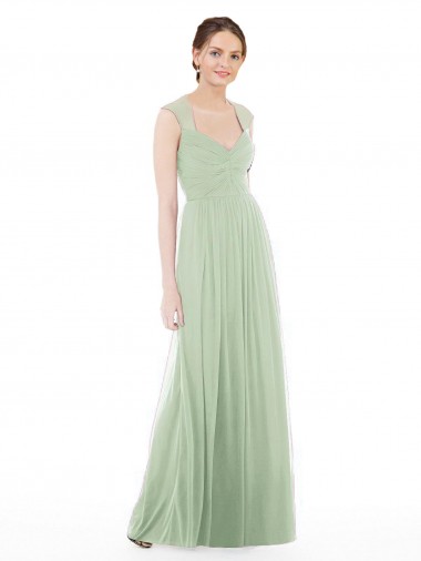 Cheap Sheer Back Cap Sleeves Long Chiffon Bridesmaid Dress  Canada