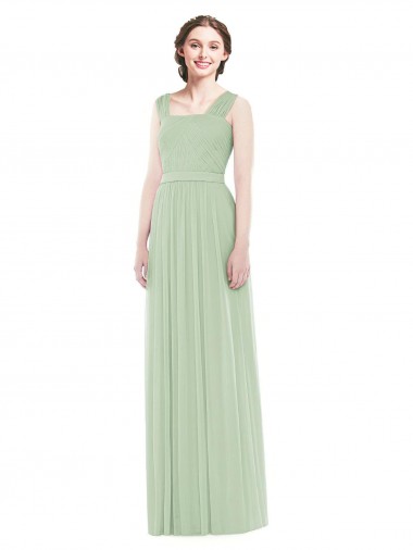 Cheap Sleeveless Chiffon Long Bridesmaid Dress with Shoulder Straps Canada