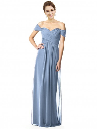 Cheap Off the Shoulder Chiffon Bridesmaid Dress with Draped Bodice Canada