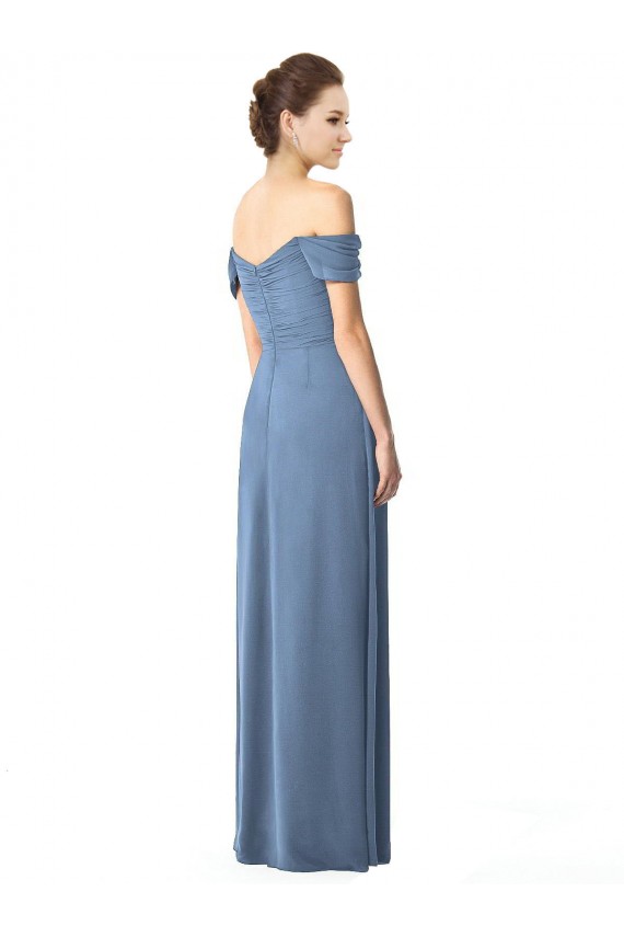 Cheap Off the Shoulder Chiffon Bridesmaid Dress with Draped Bodice Canada