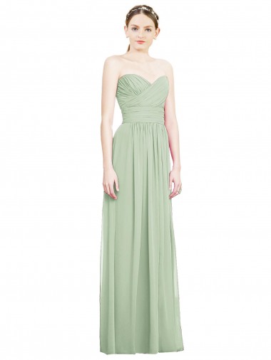 Cheap Crisscross Draped Full Length Strapless Chiffon Bridesmaid Dress Canada