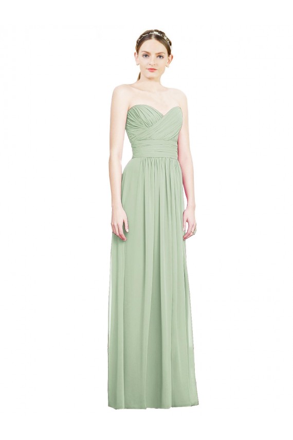 Cheap Crisscross Draped Full Length Strapless Chiffon Bridesmaid Dress Canada