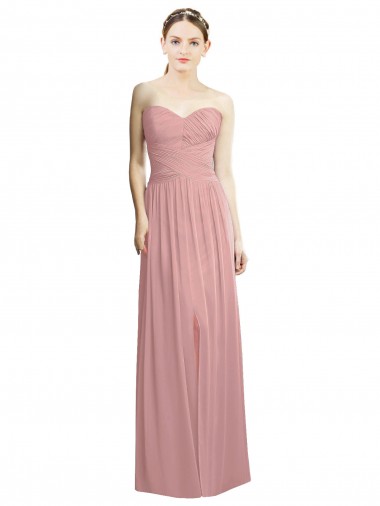 Cheap Crossover Draped Sweetheart Chiffon Bridesmaid Dress with Front Slit Canada