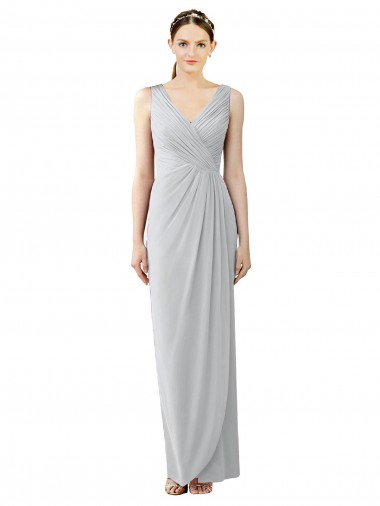 Cheap Draped Sleeveless Long Chiffon V-Neck Bridesmaid Dress Canada