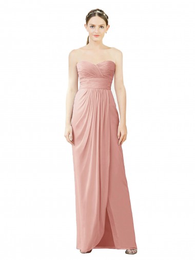 Cheap Strapless Sweetheart Long Chiffon Wrap Bridesmaid Dress Canada