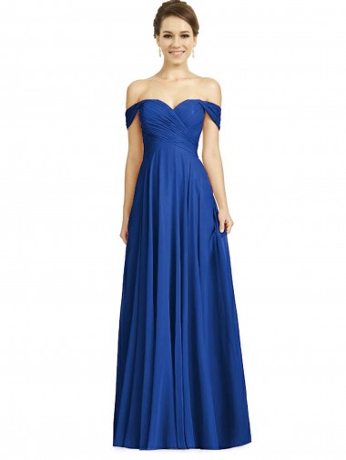 Cheap Off the Shoulder Draped Chiffon Maxi Bridesmaid Dress Canada