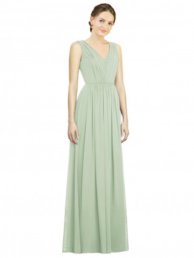 Cheap Natural Waist V-Neck Draped Chiffon Bridesmaid Dress Canada