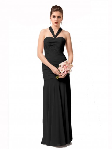 Cheap Long Halter Chiffon Bridesmaid Dress with Dropped Waist Canada