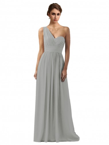 Cheap Ruffled One Shoulder Floor Length Long Chiffon Bridesmaid Dress Canada