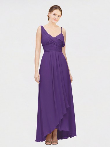 Cheap One Shoulder High Low Chiffon Bridesmaid Dress with Wrap Waist Canada