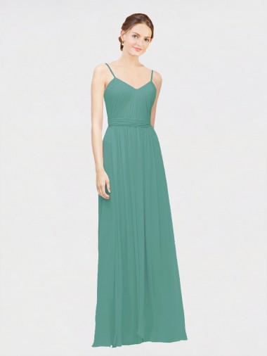 Cheap Rouched V-Neckline and Spaghetti Straps Long Chiffon Bridesmaid Dress Canada