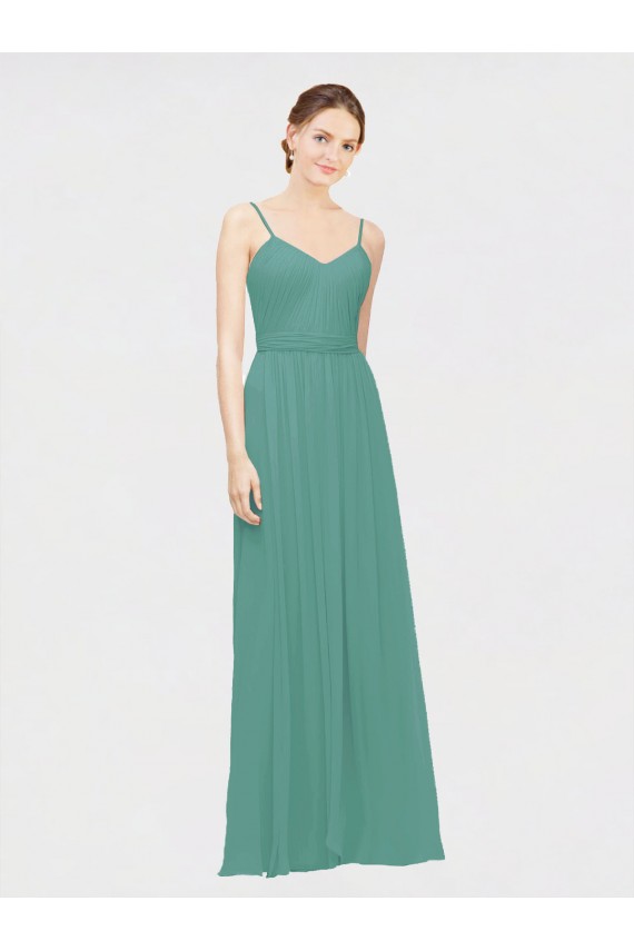 Cheap Rouched V-Neckline and Spaghetti Straps Long Chiffon Bridesmaid Dress Canada