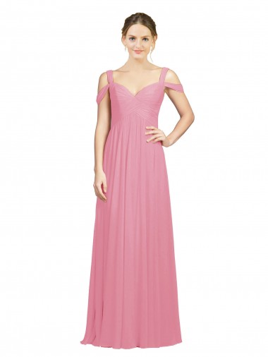 Cheap Sweetheart Long Chiffon Bridesmaid Dress with Off the Shoulder Straps Canada