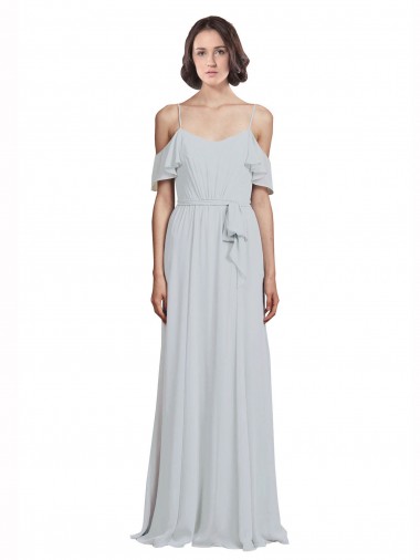 Cheap Off the Shoulder Spaghetti Strap Long Chiffon Bridesmaids Dress Canada