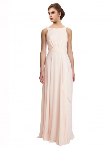 Cheap High Neck Chiffon Bridesmaid Dress with Deep V-Back and Cascading Skirt Canada