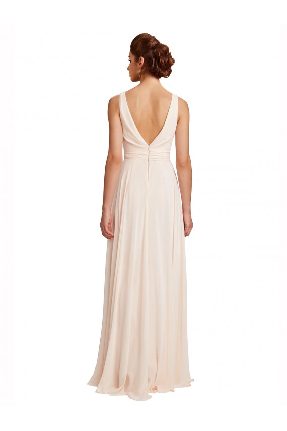 Cheap High Neck Chiffon Bridesmaid Dress with Deep V-Back and Cascading Skirt Canada