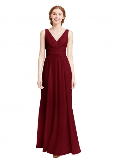 Cheap Long Chiffon V-Neck Bridesmaids Dress with Double Strap Canada