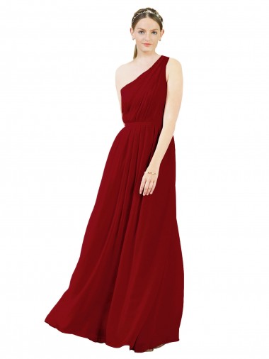 Cheap Draped One Shoulder Long Floor Length Chiffon Bridesmaid Dress Canada