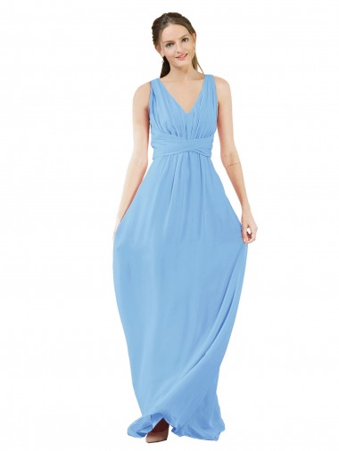 Cheap Long V-Neckline Chiffon Bridesmaid Dress with Twisted Waist Canada