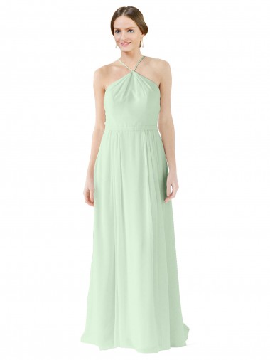 Cheap Front halter Neckline and Deep Back Long Chiffon Bridesmaid Dress Canada