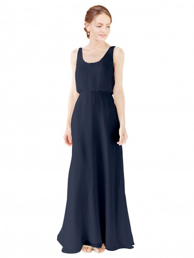 Cheap Scoop Neckline Fitted Long Chiffon Bridesmaid Dress Open Back Canada