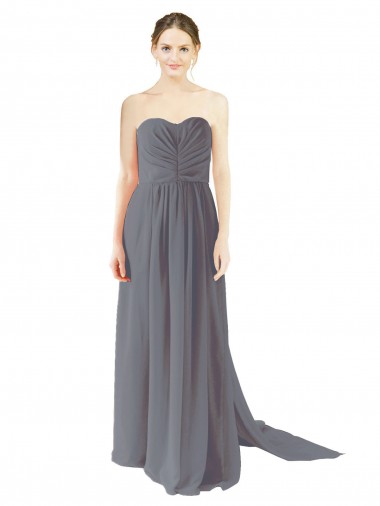 Cheap Long Chiffon Bridesmaid Dress with Sweetheart Neckline and Flowing Back Canada