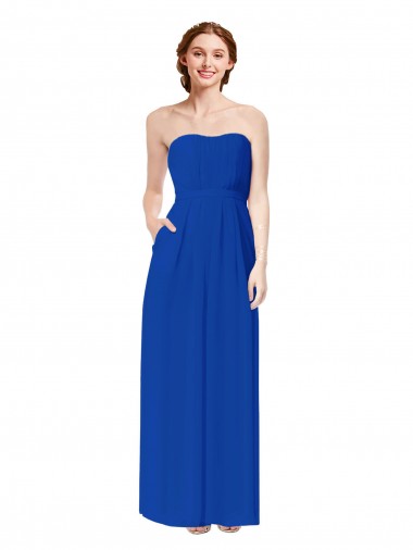 Cheap Strapless Sweetheart Keyhole Back Long Chiffon Bridesmaid Dress Canada