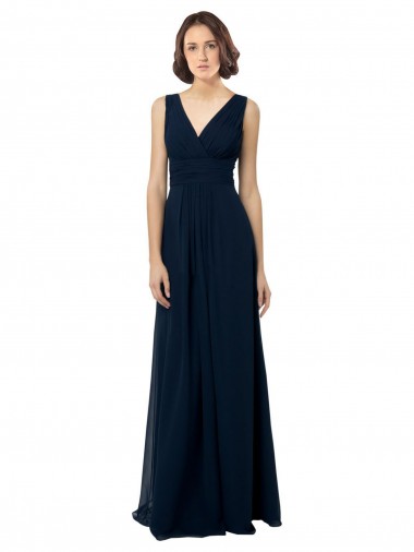 Cheap Chiffon Sleeveless Bridesmaid Dress with V Front and Back Canada