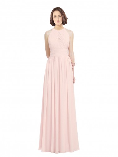 Cheap Sleeveless Chiffon High Neck Bridesmaid Dress with Diagonal Pleats Canada