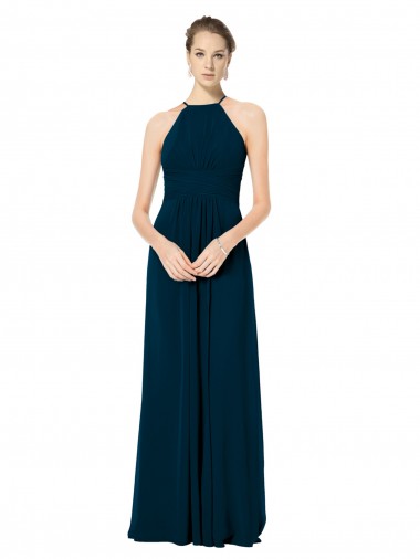 Cheap Spaghetti Strap Long Chiffon Halter A-Line Bridesmaid Dress Canada