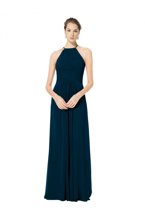 Cheap Spaghetti Strap Long Chiffon Halter A-Line Bridesmaid Dress Canada