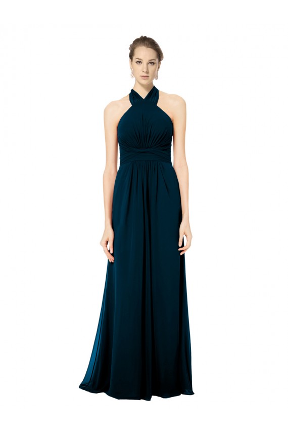 Cheap Keyhole Back Long Chiffon Halter Dress with Halter Straps Cross Neck Canada