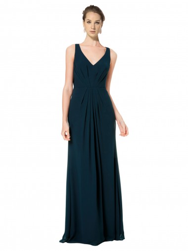 Cheap Long Chiffon V-Neck Sleeveless Bridesmaid Dress with Large Keyhole Back Canada