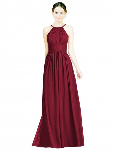 Cheap Halter Neck Open Back Draped Chiffon Bridesmaid Dress Canada