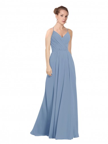 Cheap Chiffon Bridesmaids Dress with Draped V-Neck Bodice and Keyhole Back Canada