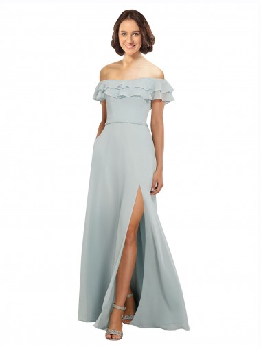 Cheap Luxe Chiffon Bridesmaids Dress with Off the Shoulder Flounced Neckline Canada