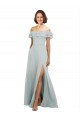 Cheap Luxe Chiffon Bridesmaids Dress with Off the Shoulder Flounced Neckline Canada