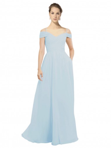 Cheap Chiffon Bridesmaids Dress with Off the Shoulder Draped Neckline Canada