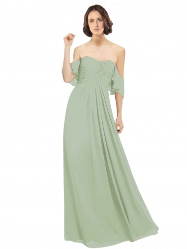 Cheap Boho Chic Chiffon Bridesmaids Dress with Off the Shoulder Neckline Canada