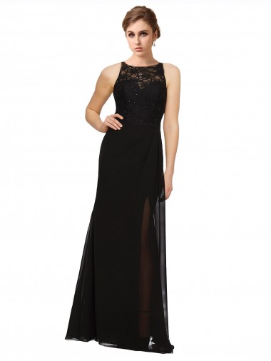 Cheap Sheath Beaded and Embroidered Bridesmaids Dress with Lace Bodice and Chiffon Skirt Canada