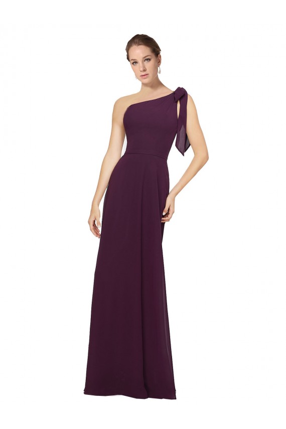 Cheap One Shoulder Chiffon Bridesmaids Dress with Shoulder Bow Canada