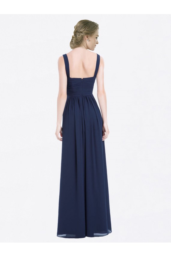 Cheap Long Chiffon V-Neck Sleeveless Bridesmaid Dress with Criss-Cross Pleated Bodice Canada