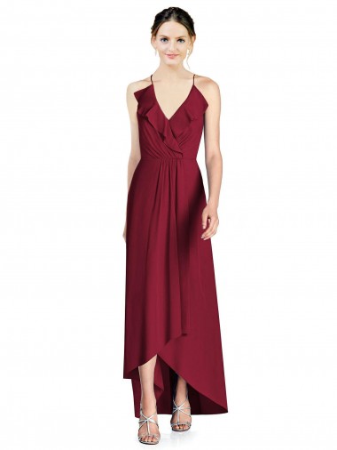 Cheap Draped V-Neck High Low Chiffon Bridesmaid Dress Canada