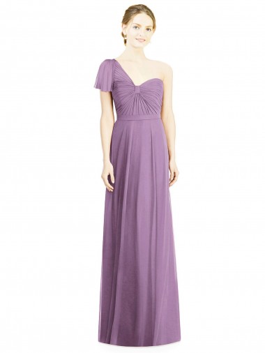 Cheap Flutter Sleeves One Shoulder Long Chiffon Bridesmaid Dress Canada