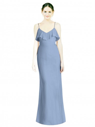 Cheap Deep Open Back Long Chiffon V-Neck Bridesmaid Dress Canada